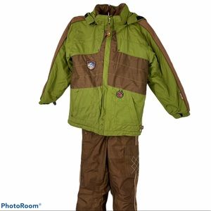 Obermeyer bibs and ski jacket 6-7 kids green brown